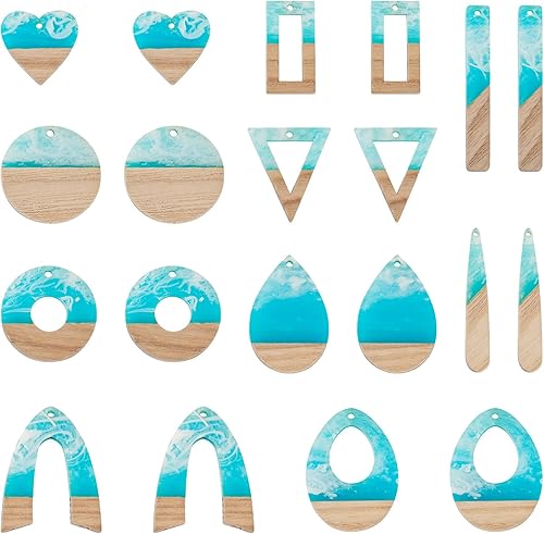 Beadthoven - Dijes de madera de resina para bricolaje, colgantes de aretes de lágrima multicolor, triángulo, círculo redondo, rombo, barra