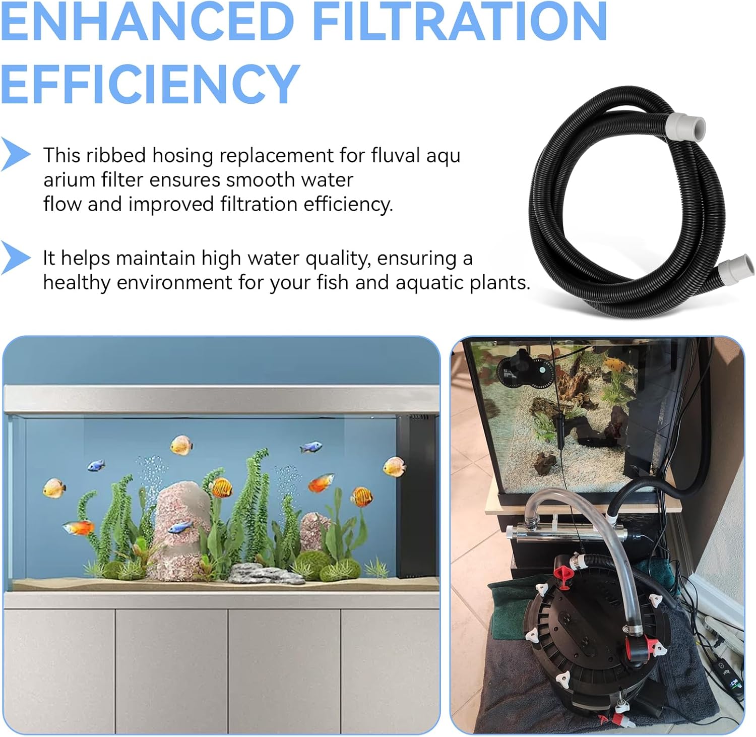 A20236 Ribbed Hosing for Fluval Hose Replacement Fit for Fluval FX2/FX4/FX6 Canister Filters, 13.25 ft, for Fluval Fx Hose Aquarium Filter Tubing Replacement Part