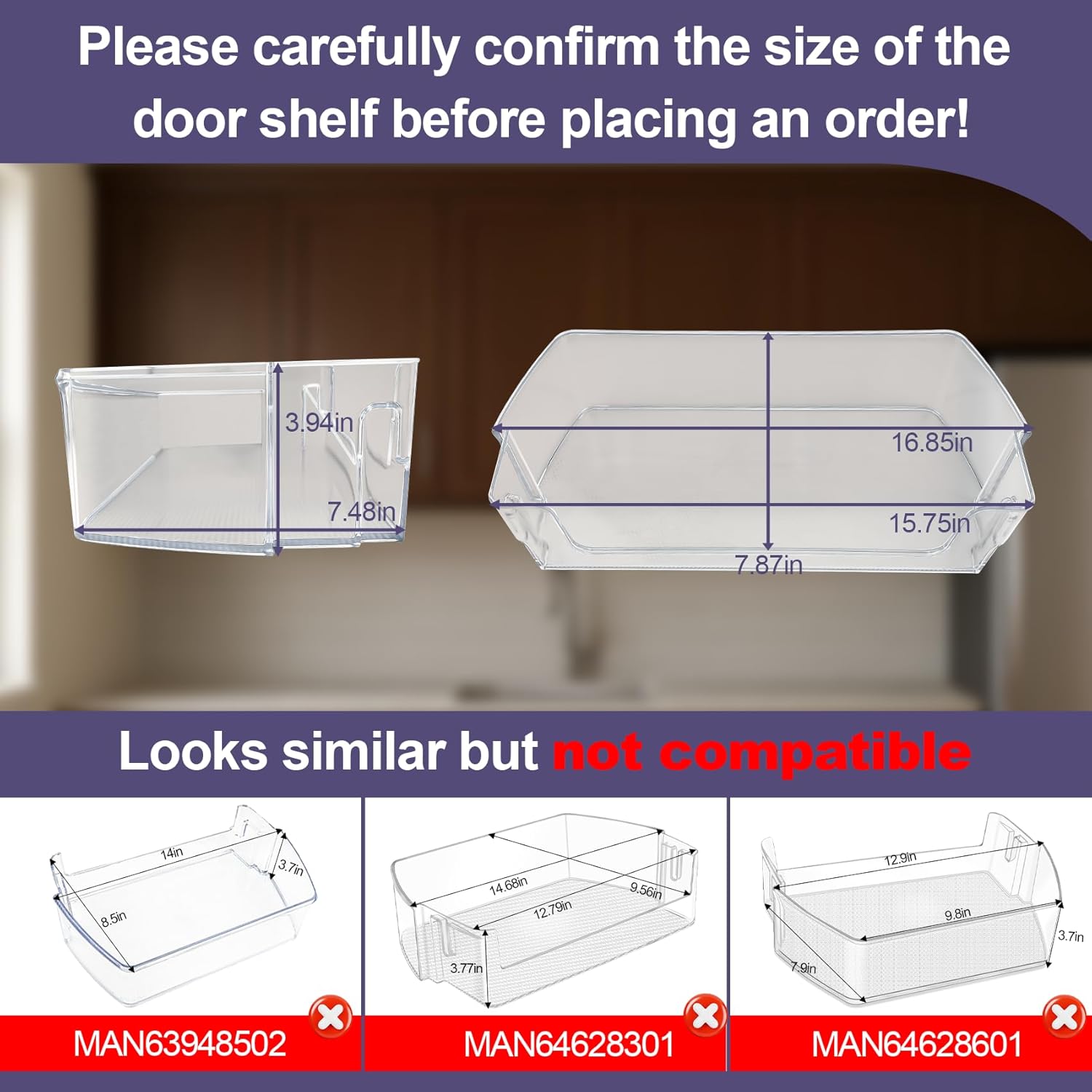Upgraded MAN63108801 Refrigerator Door Shelf Bin (Right) Compatible with LG LSXS26326S/00 Door Bin, LG LSXS26326S/02 Door Shelf, LRSES2706V/00, Kenmore Refrigerator 79551733811, 79551857610 etc