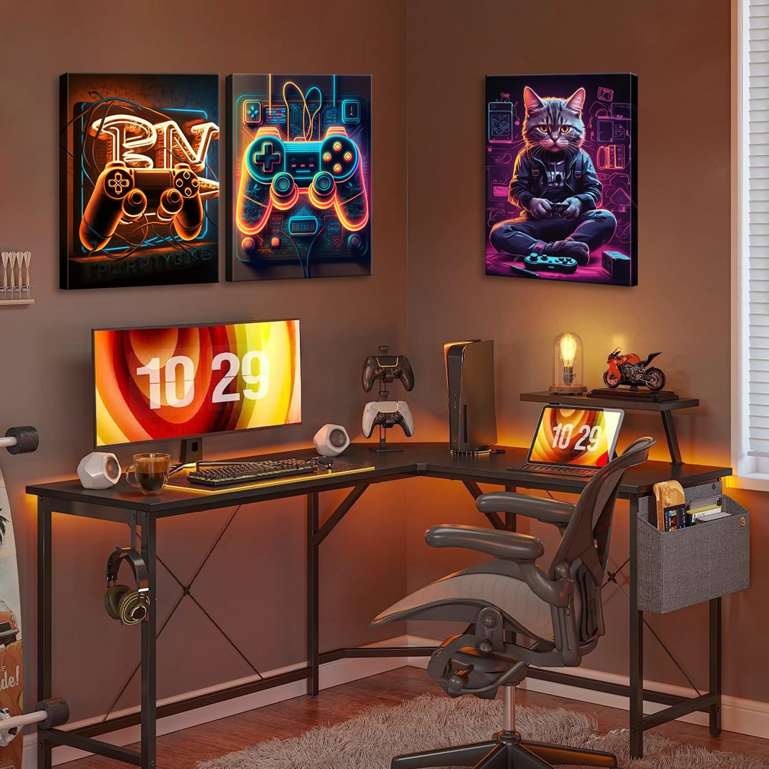 3 piezas de arte de pared retro de videojuegos y gatos, impresiones en lienzo para decoración de habitación de niños, dormitorio de niños, adolescentes, sala de juegos, decoración de pared, sin marco