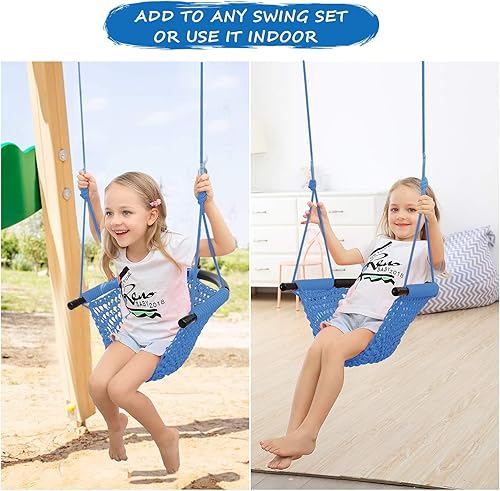 Miniatura 4 de RedSwing Asiento de columpio para niños, columpio para niños pequeños tejido a mano con cuerdas ajustables, juego de columpio seguro para niños,