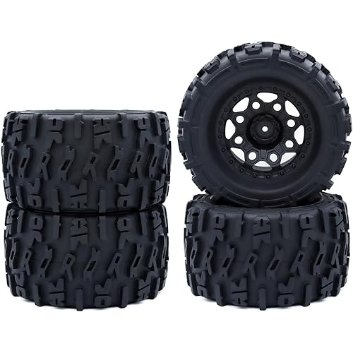 RC 2.8 "Tires and Wheel Rim 12mm Hex for1/10 Monster Truck HPI HSP Savage XS TM Flux ARRMA GORGON KDM, Set of 4