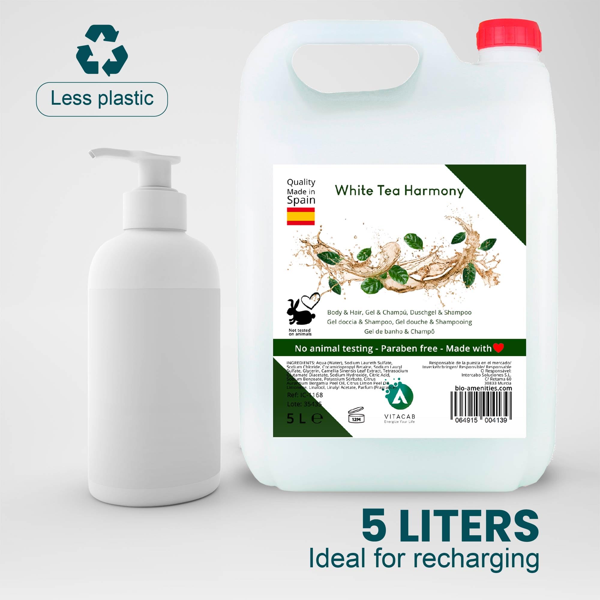 Set 4 x 5 L: 2 x Gel Doccia & Shampoo SPA Pure Freshness + 2 x White Tea Harmony • Formula 2 in 1 Corpo e Capelli • Ricariche Professionali per Dispenser • Freschezza Quotidiana
