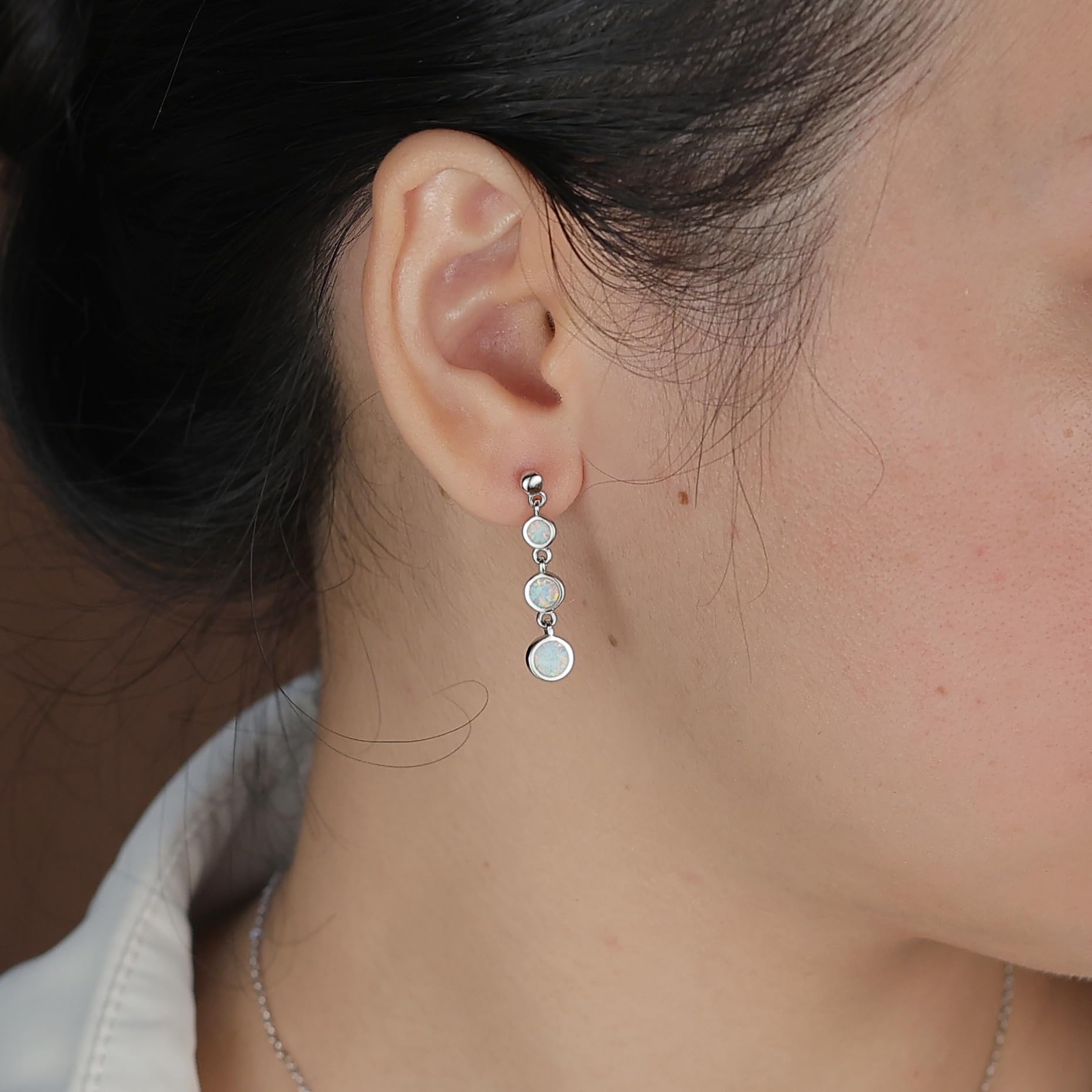 Gemma Geometrica Doppio Filo O Tre Lunetta Disco Rotondo Lineare Rosa Bianco Blu Arancio Fuoco Cerchio Opale Pendenti Goccia Per Donne Placcato Oro 14K .925 Argento