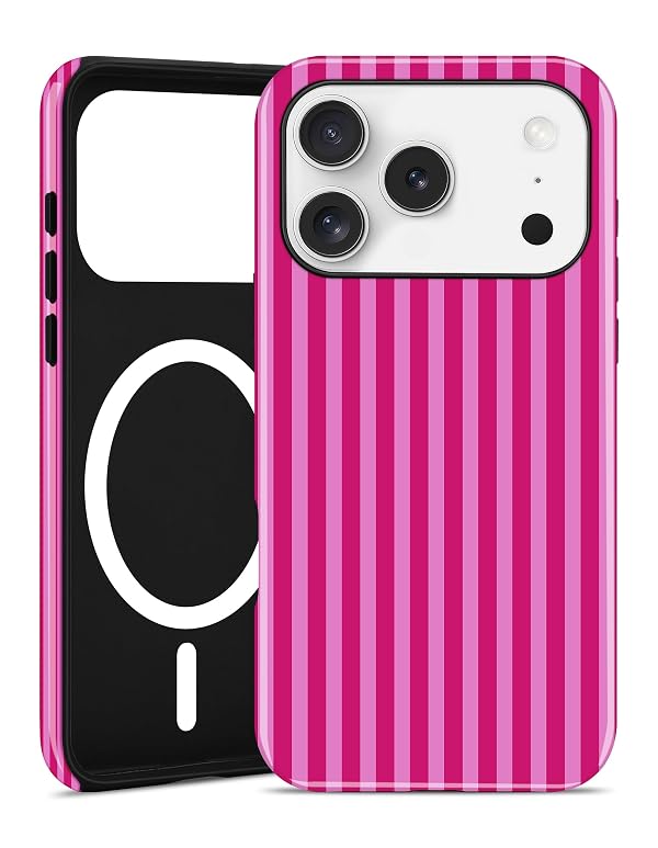 Aitipy Magnetic Striped Phone Case for iPhone 17, Compatible with MagSafe, Cute Hot Pink Aesthetic Stripe Soft TPU and Hard PC Shockproof Protective Phone Cover for Women Girls by Aitipy - Used condition - US$12.73