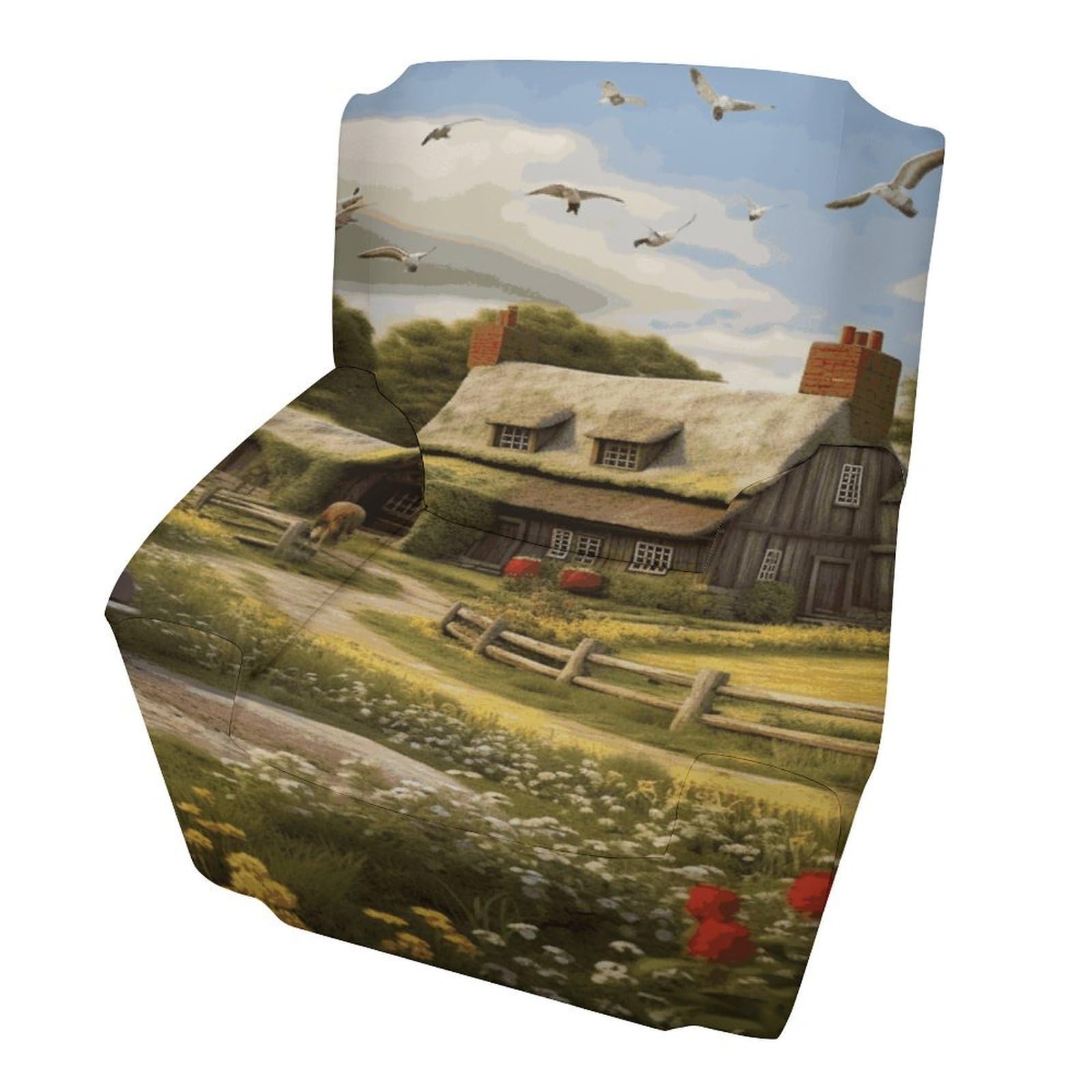Fodpand Style Farm Thatched Cottage Sofa Cover Soft 1 Seater Sofa Slipcover For Pets Washable,Couch Cover With Elastic Straps Furniture Protector