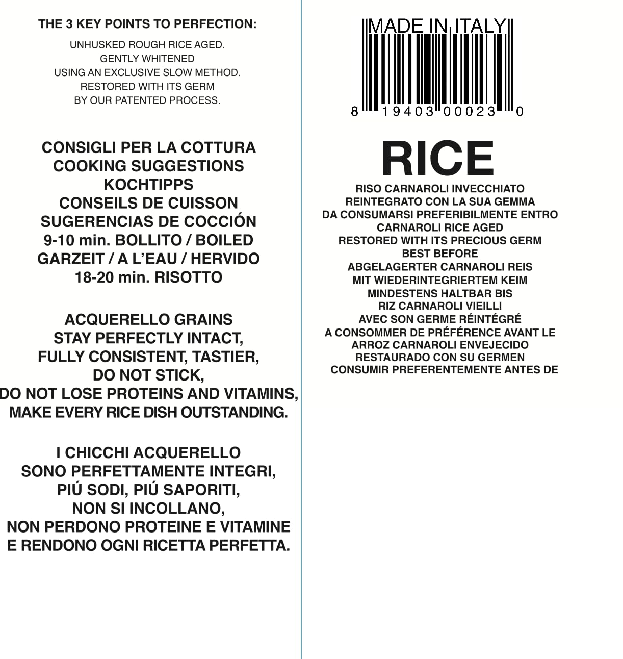 Riso Acquerello invecchiato 1 anno, pacco da 4,5 Kg