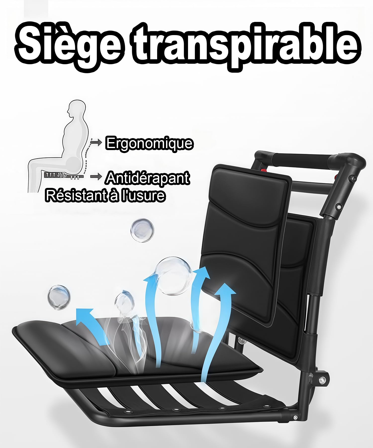 M3 Fauteuil roulant, pliable, léger, avec frein sur les poignées, pour personnes handicapées et personnes âgées, avec soutien au pied, accoudoirs, siège 45 cm