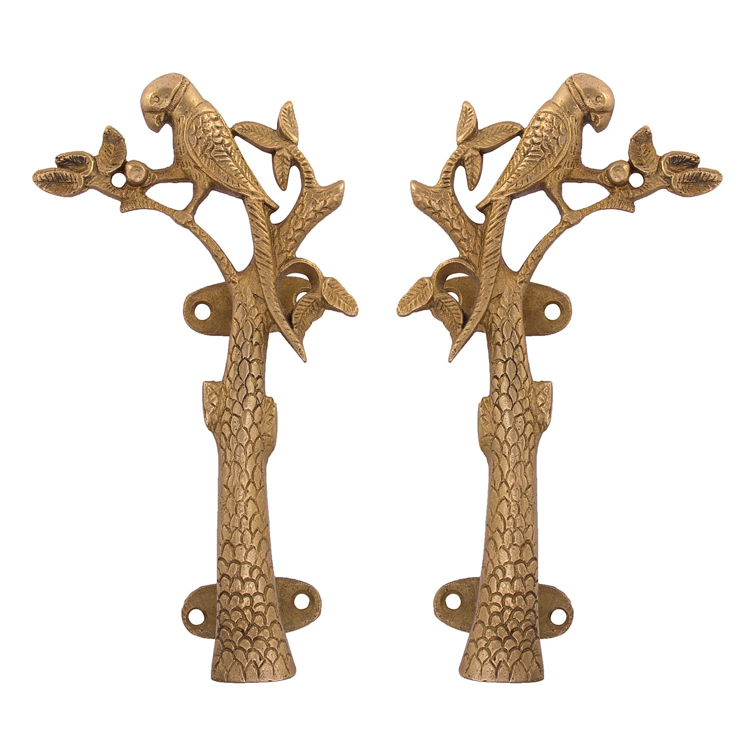 Kartique Pair of Brass Handles with Parrot on Tree