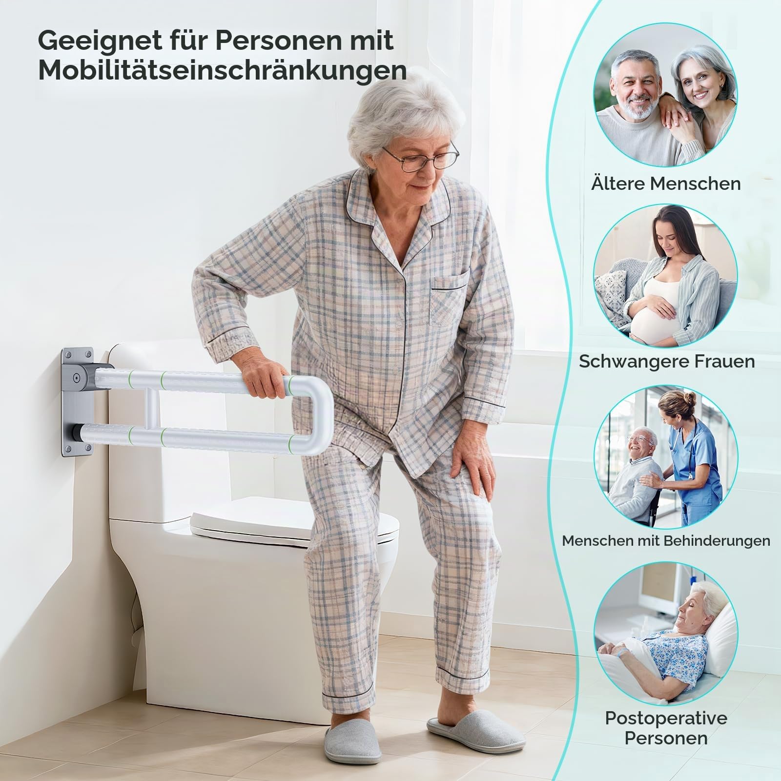 60cm Haltegriff Toilette Klappbar, Wandstützgriff Klappbar, Tragfähigkeit 150 kg, Toiletten Aufstehhilfe, Haltegriffe für Senioren, Behinderten, Schwangere