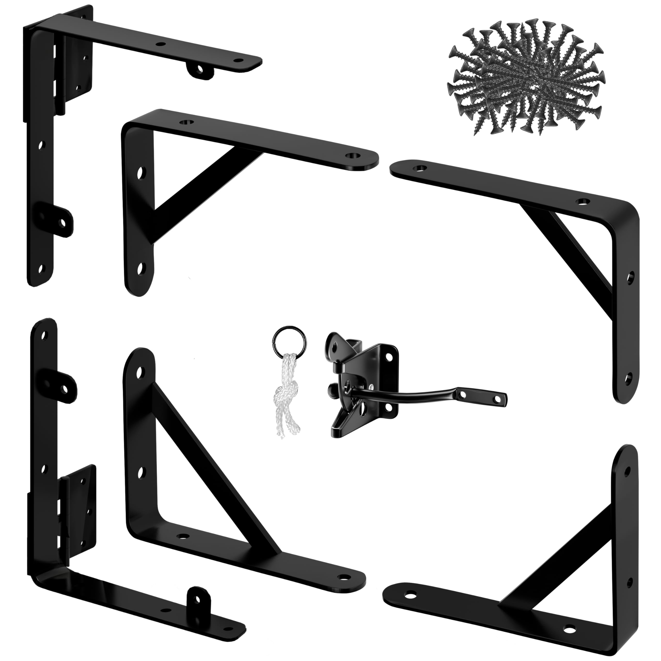 Anti Sag Gate Kit and Gate Latch - Gate Corner Bracket with Gate Hinges Heavy Duty for Wooden Fences-No Sag Gate Corner Brace Bracket for Doors, Driveway, Corral Gates, Wood Windows (Steel)