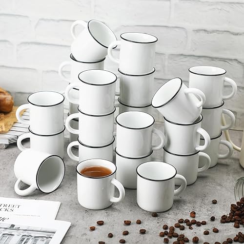 Miniatura 4 de Uiifan 24 tazas de café blancas de cerámica a granel para el hogar, viajes, pequeñas tazas de camping portátiles, tazas vintage de espresso con asa,