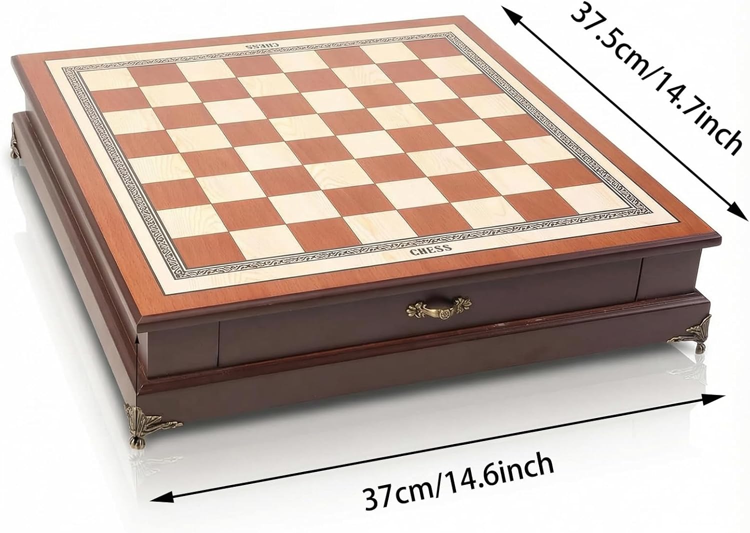 14.6-Inch Wooden Chess Set with Drawer Storage – Handmade Chess Board with 2 Extra Queens, Elegant Home Decor and Strategy Game for Adults & Beginners