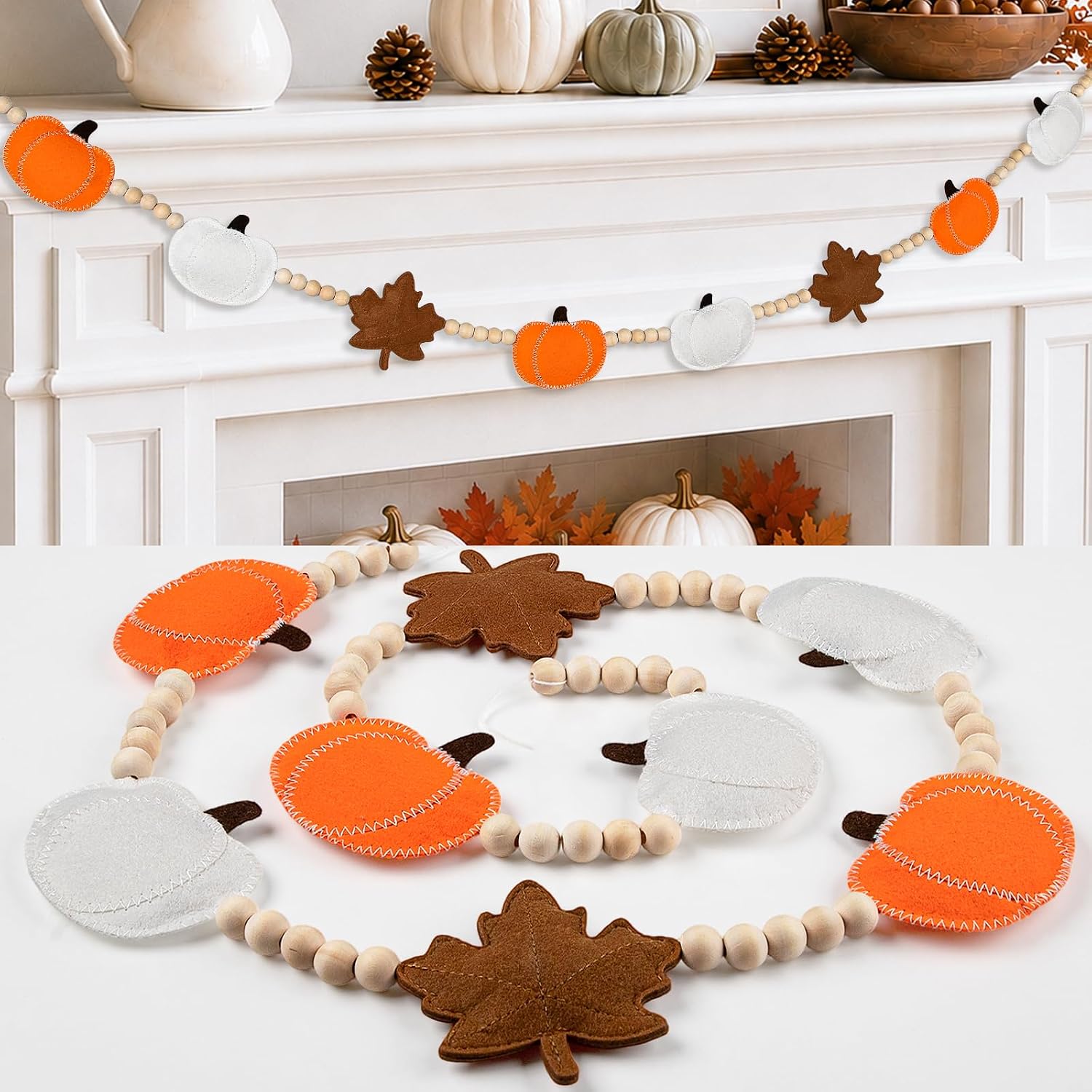 Felt Pumpkin, Maple Leaf & Bead Garland