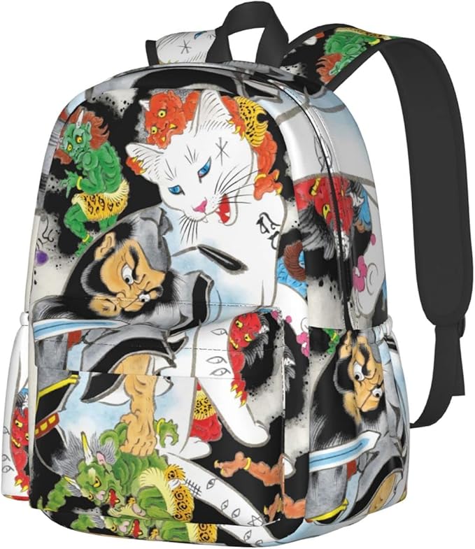 Amazon Co Jp ネコタトゥー 武士と鬼 バックパック デイリー 軽量 大容量 おしゃれ カジュアル 多機能バッグ 通学 通勤 旅行 出張 ビジネスリュック 男女兼用 ファッション
