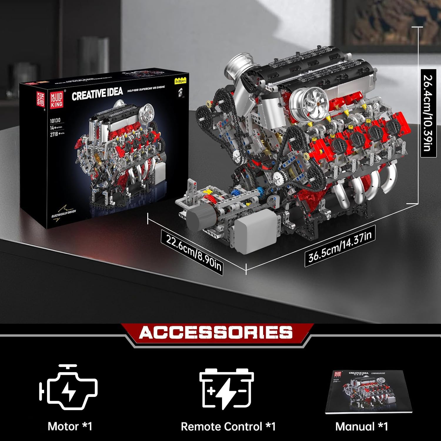 Mould King Kit modello motore 10130 V8 – 2718 pezzi per costruire un potente motore V8 – Kit di ingegneria STEM fai da te per ragazzi e adulti
