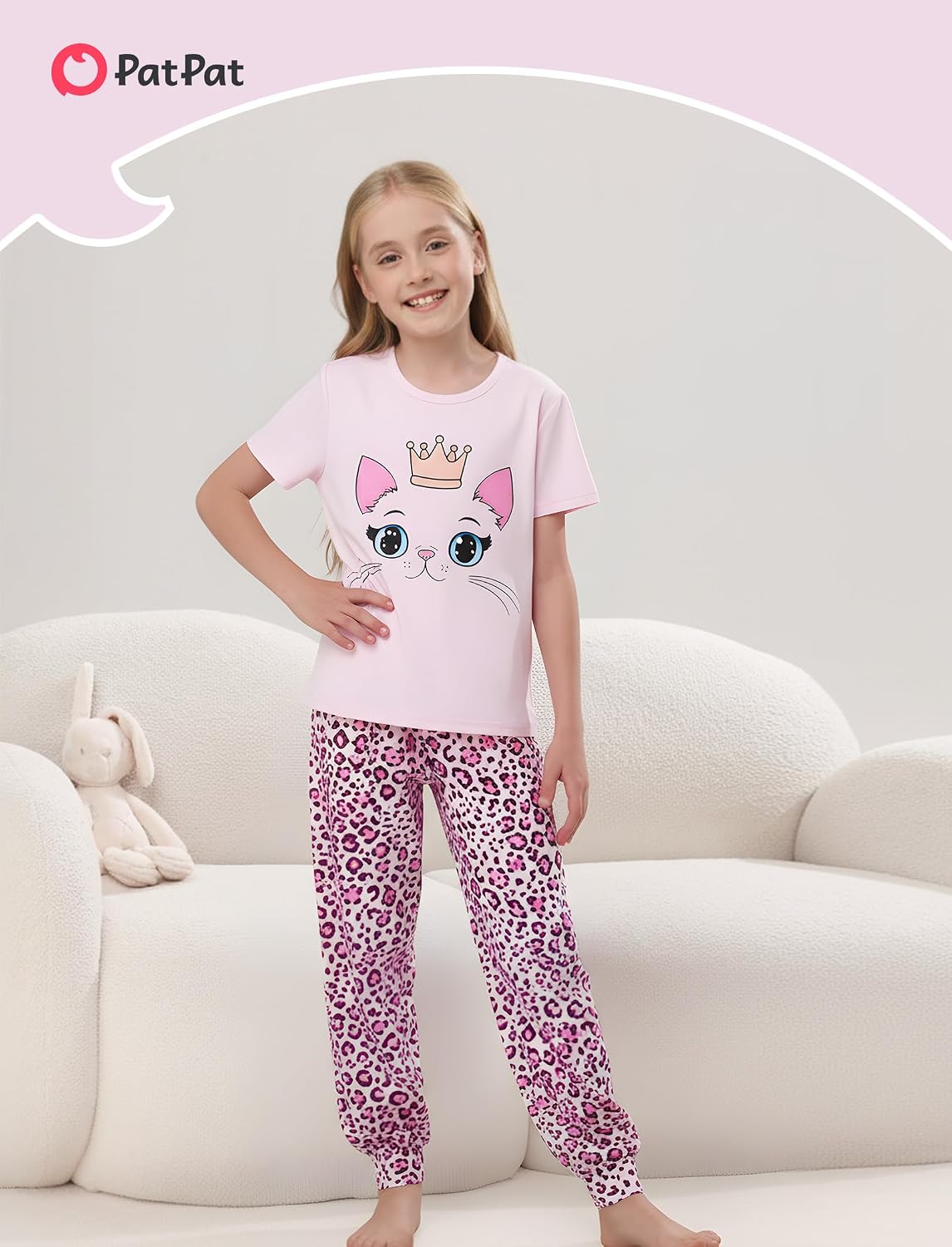 PATPAT Girls Pajamas Set 2 Piece Cute Print Sleepwear Short Sleeve Tee Top & Pants Comfortable PJs for Kids 5-12 Years