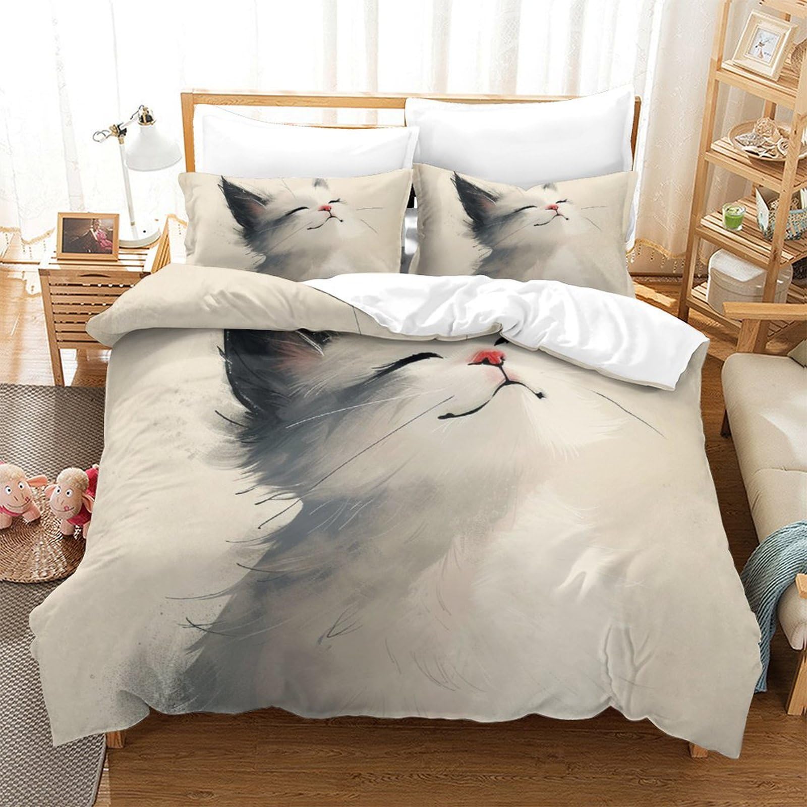 Housse de couette chat 3D coloré Super King 260x220cm en microfibre douce