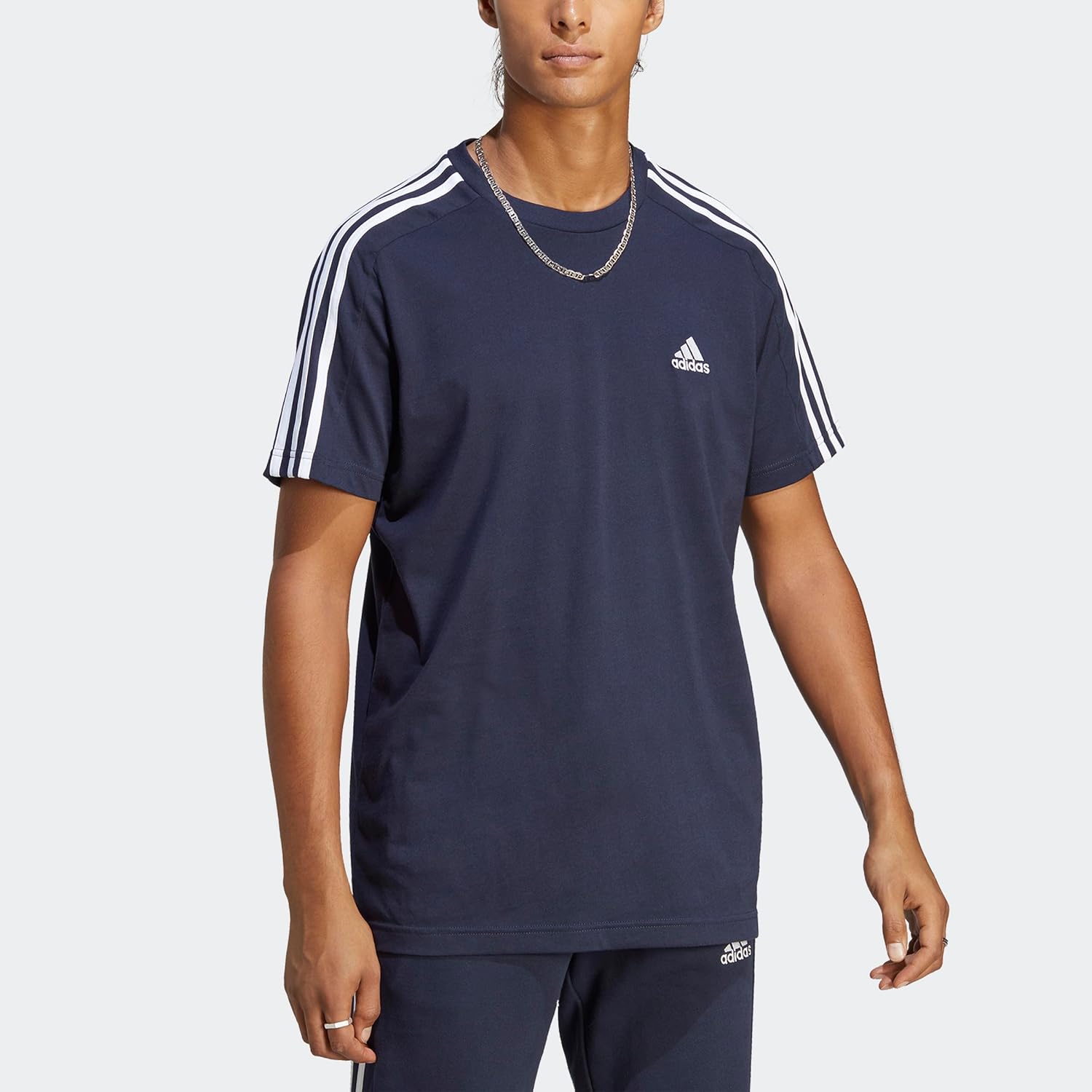 adidas Men's Essentials 3-Stripes Short Sleeve Crew Neck T-Shirt - Image 3