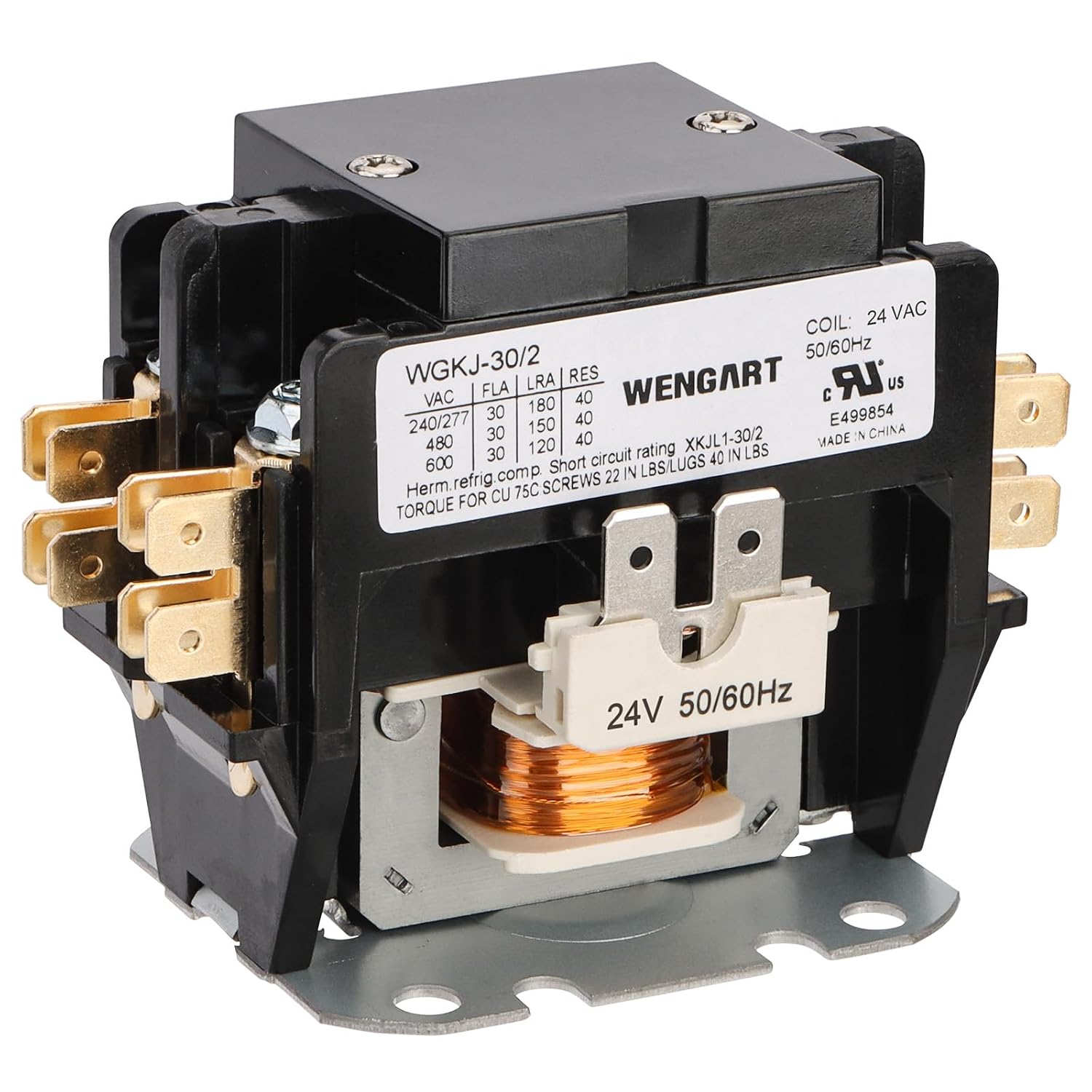 Wengart Air Conditioner Contactor,24V Coil 2 Pole 30 Amp Compatible with Condenser,Compressor,Air Conditioner,Refrigeration Systems,Heat Pump