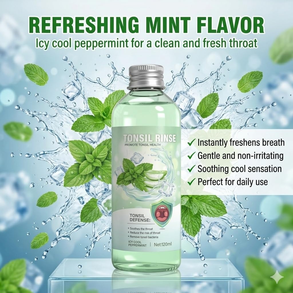Tonsil Stone Mouthwash, Tonsil Stone Remover with Peppermint & Tea Tree, Daily Oral Care Rinse for Fresh Breath & Clean Feeling