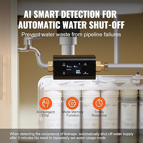 Miniatura 3 de VEVOR Monitor de agua inteligente WI-FI y detector de apagado automático, detector de fugas de agua para tuberías de 34 pulgadas de diámetro NPT,