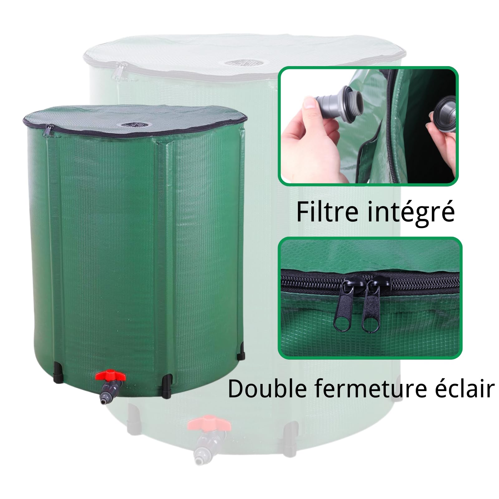 LEADZM Récupérateur d'eau de Pluie Pliable - Réservoir d'eau Écologique avec Filtre Inoxydable pour Jardin, Potager et Arrosage - Facile à Installer et à Ranger (760L)