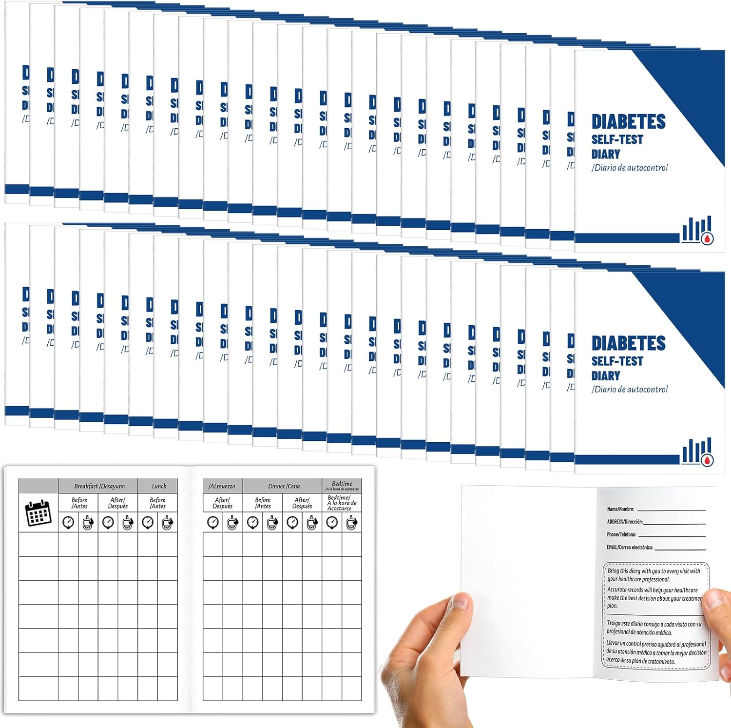 24 Pcs Diabetic Log Books 3 x 4 Inch Daily Glucose Blood Pressure Journal, 13 Weeks Glucose Self Test Record Diary at Each Meal (Before After) for Tracking Recording, Pocket Size