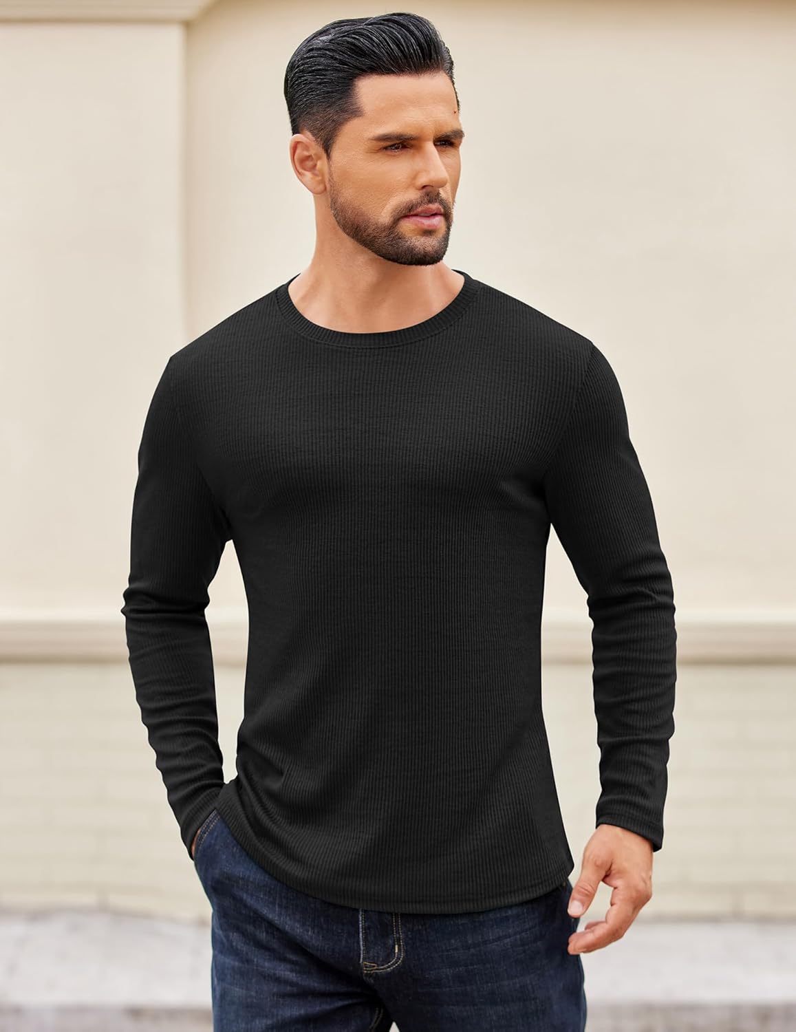 COOFANDY Crewneck Sweaters for Men Slim Fit Long Sleeve Pullover Sweater Ribbed Knitted Lightweight Tops - Image 4