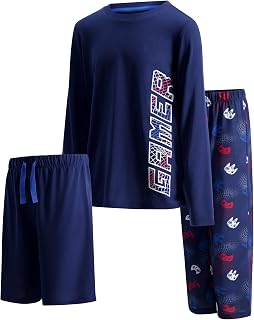 Boys Pajamas Set, 3-Piece Boys’ Sleepwear Pjs, Loose Fit, Soft, Breathable, Teens and Kids - Size 7-8, 10-12, 14-16