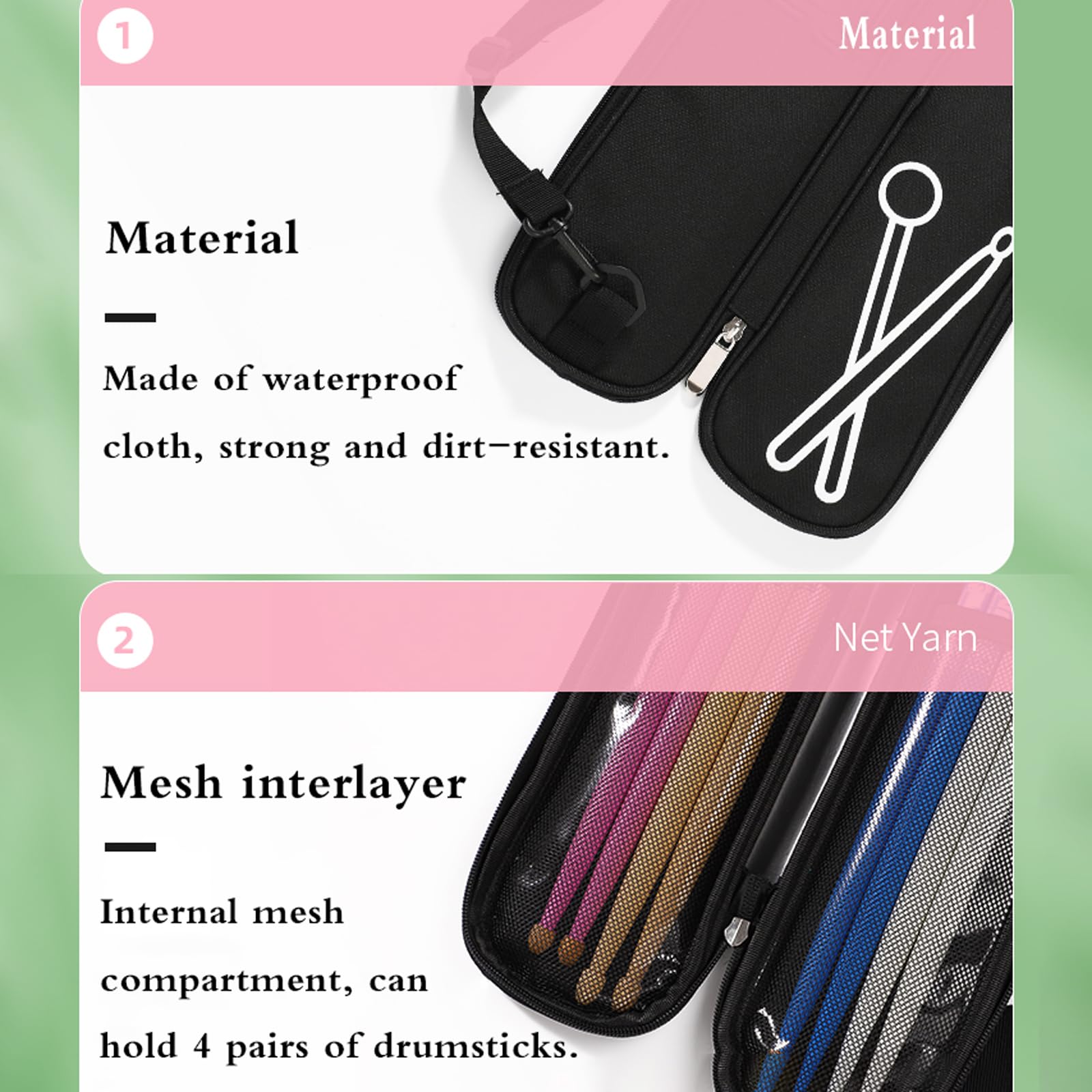 Bolsa para Baquetas,Bolsa para Baquetas de Batería,Porta Baquetas,Funda para Baquetas de Bateria,Baquetero percusion Mochila,con Asa y Correa para el Hombro,para Almacenamiento,Baquetas