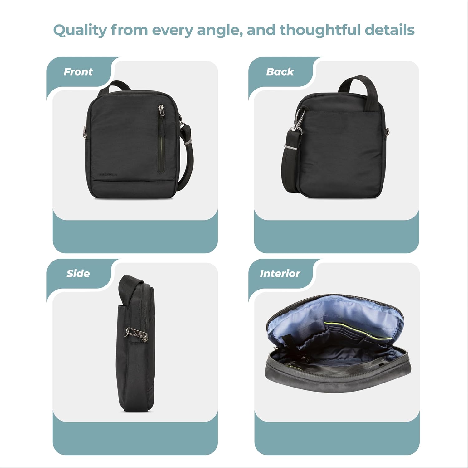 Travelon unisex-adult Anti Theft Urban Small Crossbody Bag, Black, One Size - Image 7