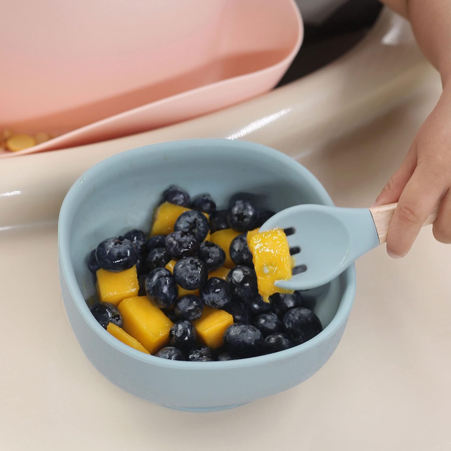 Ginbear Silicone Suction Bowls for Baby, Baby Led Weaning Spoon and Fork, Baby Dishes and Utensils Set for Boy & Girl, Baby Tableware Set, Toddler Eating Supplies, Infant Dinnerware (Dusty Blue) : Baby