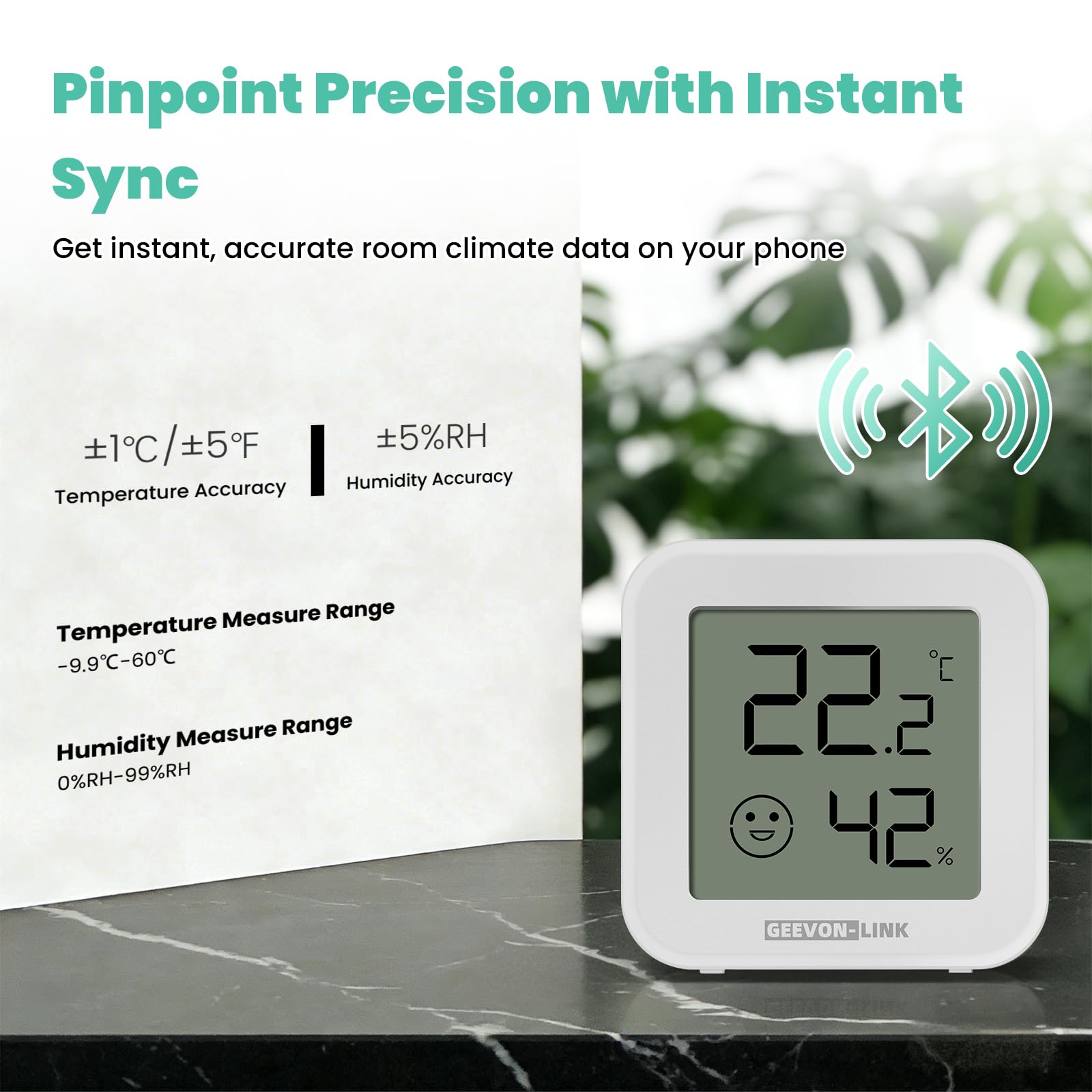 Bluetooth Thermometer Hygrometer, Innentemperatur Luftfeuchtigkeitssensor mit Elektronischer Tintenanzeige, App-Benachrichtigungsalarm, Kostenloser Datenspeicherexport, digitaler