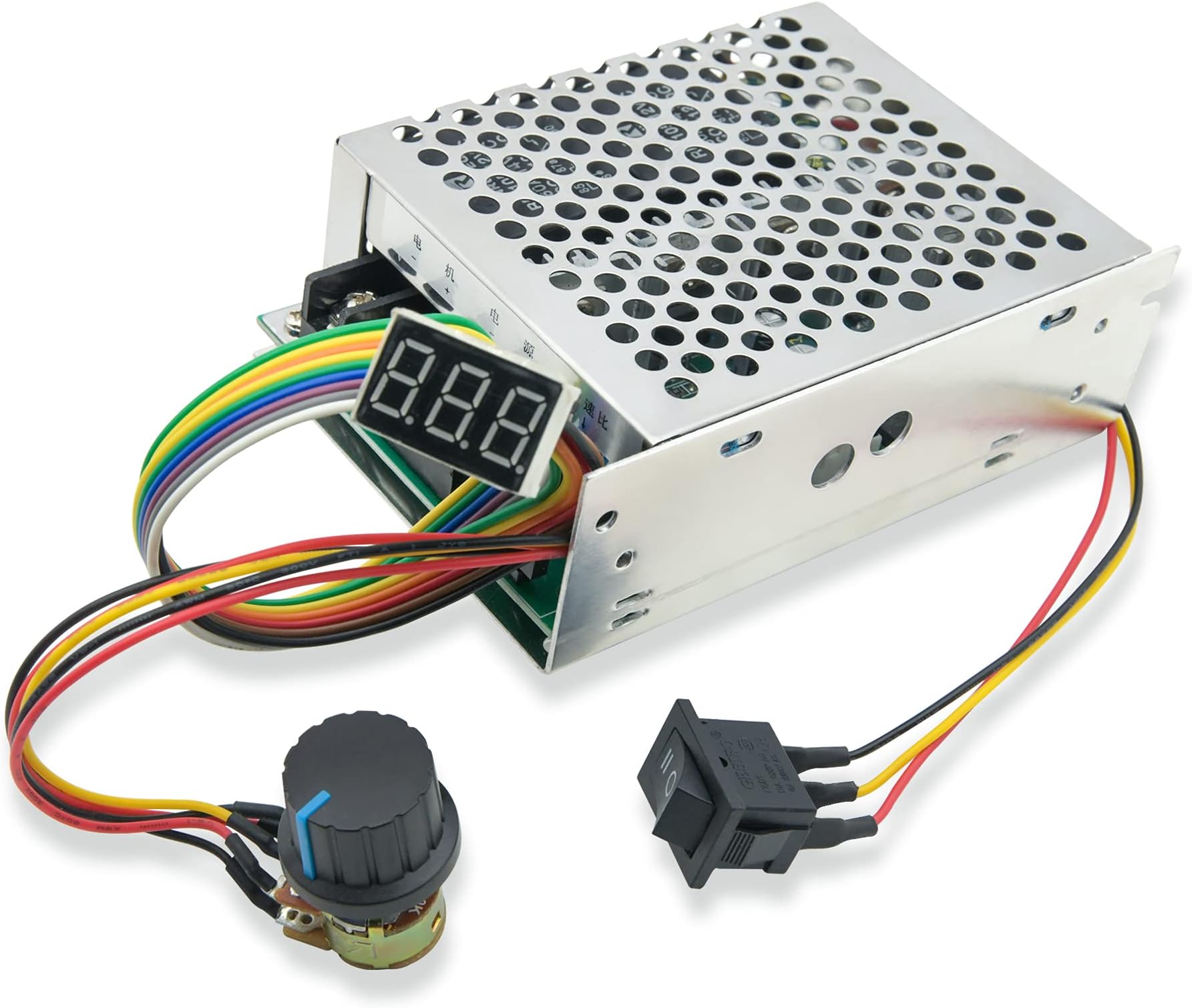 PWM DC Motor Speed Controller DC10-55V 12V 24V 36V60A with Adjustable Potentiometer and Forward-Brake-Reverse Switch - Stepless Motor Controller Used for Power Wheels PWM Speed Control