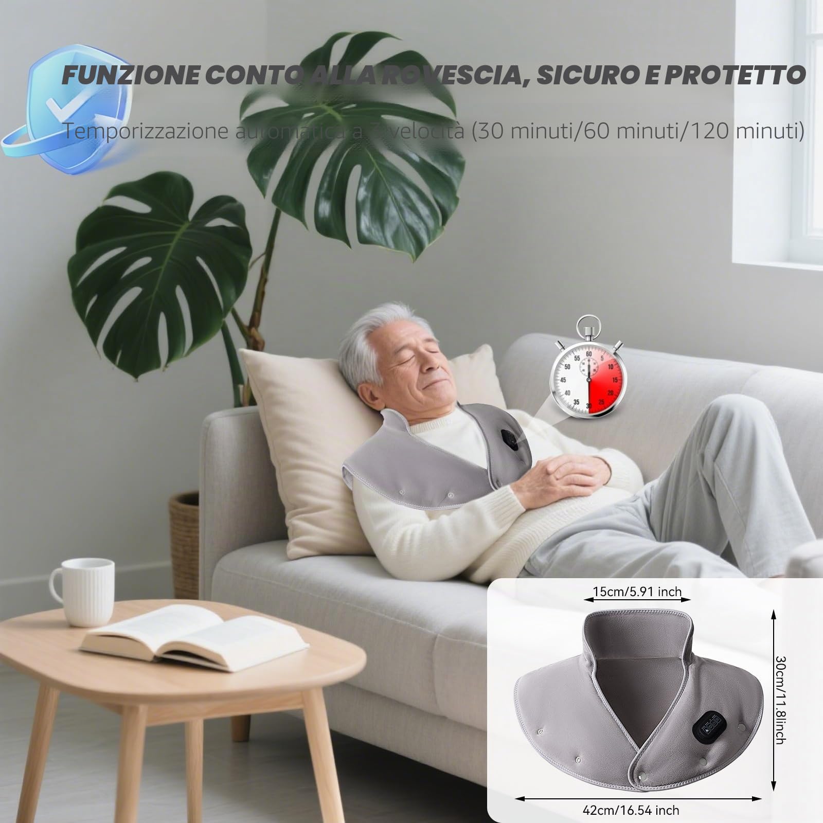 Scialle Termoforo per Collo e Spalle, Scialle Termoforo Elettrico | per il Collo-Tre Livelli di Riscaldamento, Massaggio e Modalità Timer, Ideale Come Regalo per Mamma e Papà