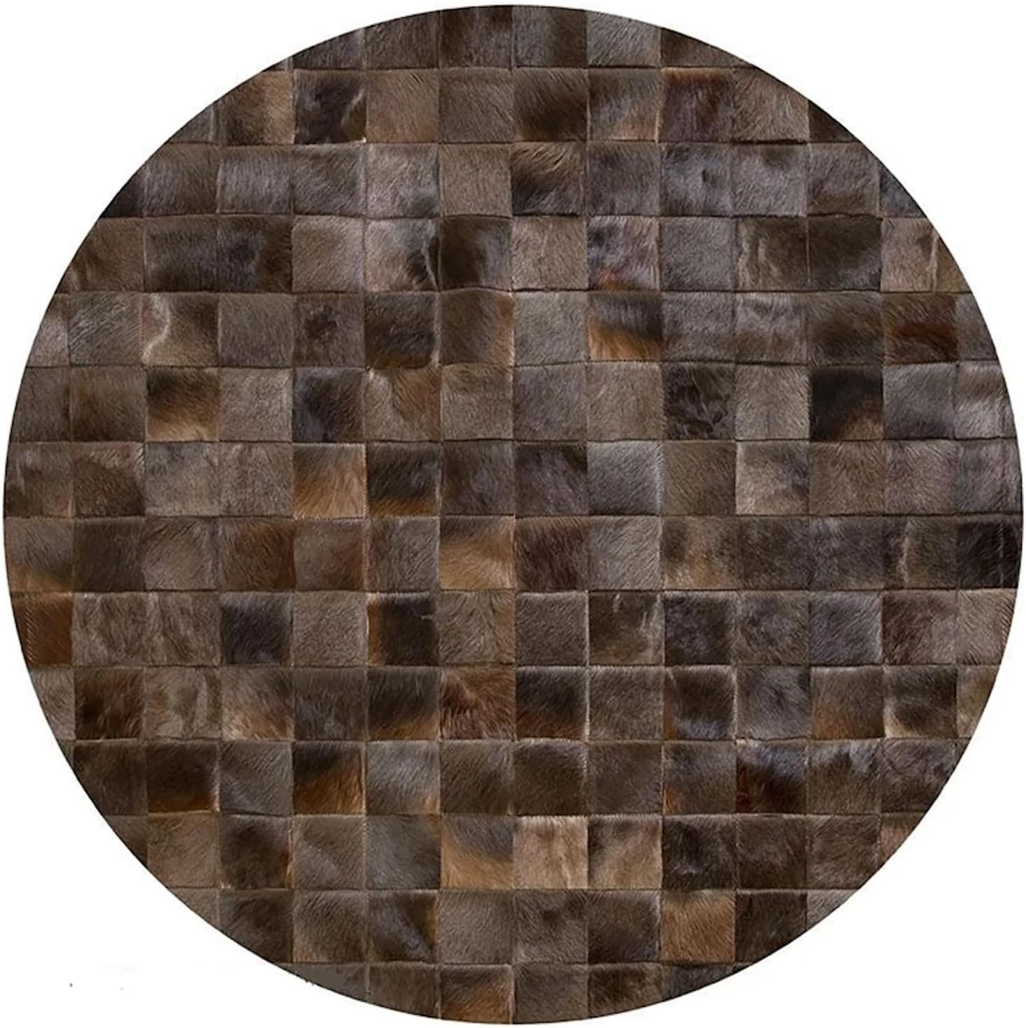 Cowhide Round Leather Rug 4X4 Feet for Living Room Bedroom | Durable Luxury Leather Area Rug for Contemporary Farmhouse Home Decor