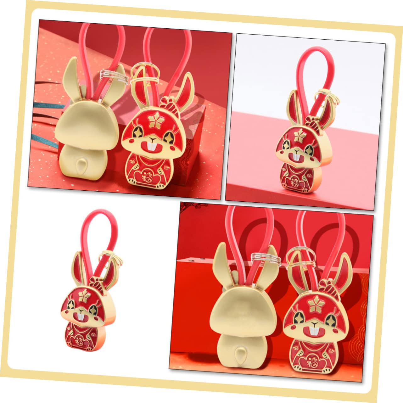 SOIMISS 5 Piezas Llavero Conejo Estatua De Conejo Retro Decoración De Llavero De o Chinos Colgante Retro Encantos De Decoración Dorada Zodiaco Chino Metal Rojo