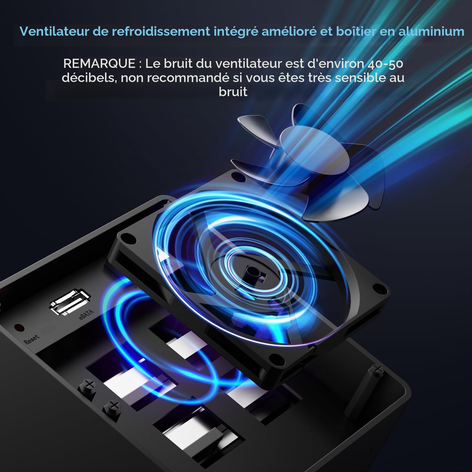 CENMATE Boîtier Disque Dur 4 Baies avec Ventilateur pour HDD/SSD SATA 2,5/3,5" avec Câble USB A/C 3.0 + eSATA, Boîtier HDD Prend en Charge Une Capacité de 80To (Pas DE Raid/NAS)