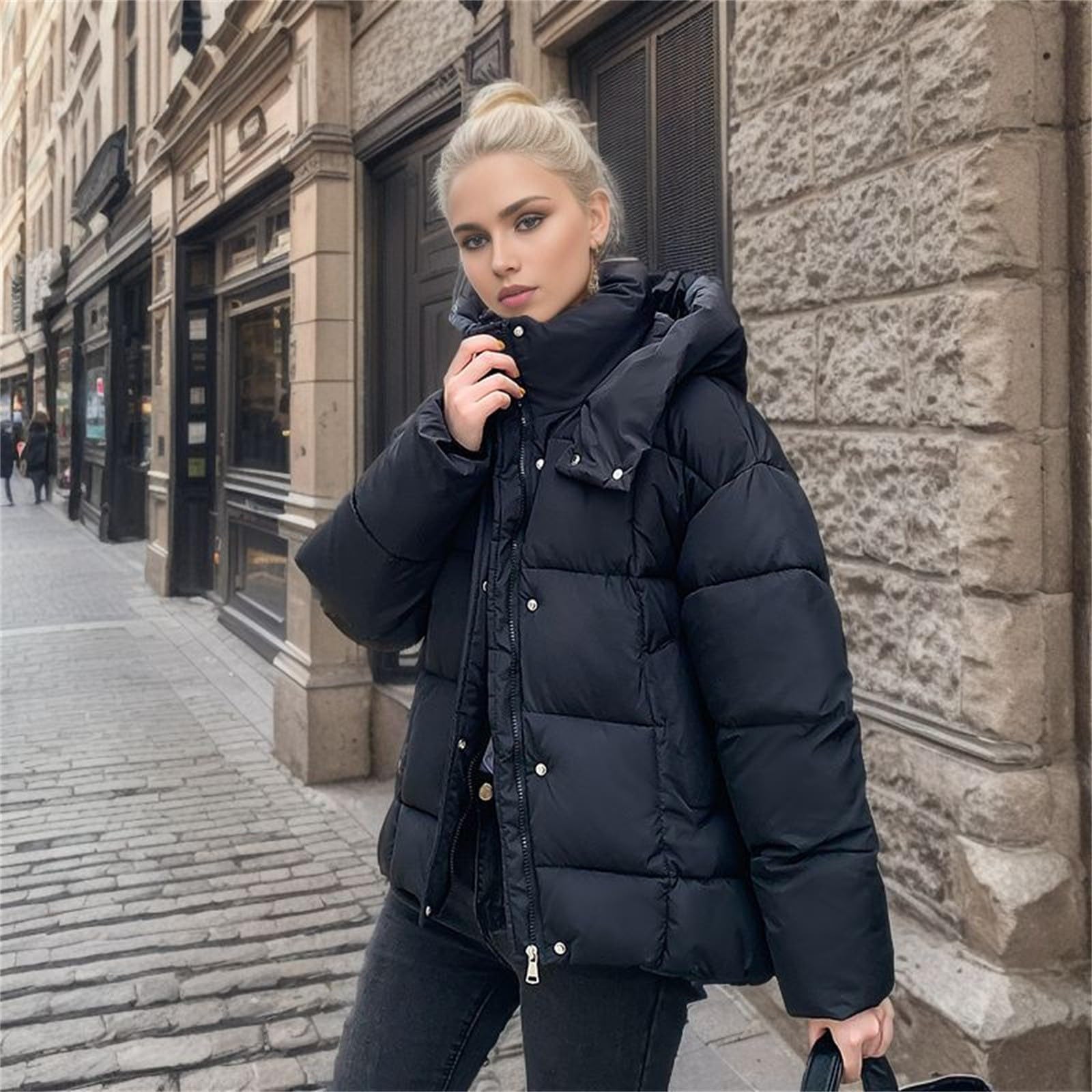 Chaqueta de Invierno Ligera para Mujer, Corta, Plegable, Acolchada, con Cremallera, Abrigo Chaqueta De Plumas Mujer Chaqueta Mujer Ski