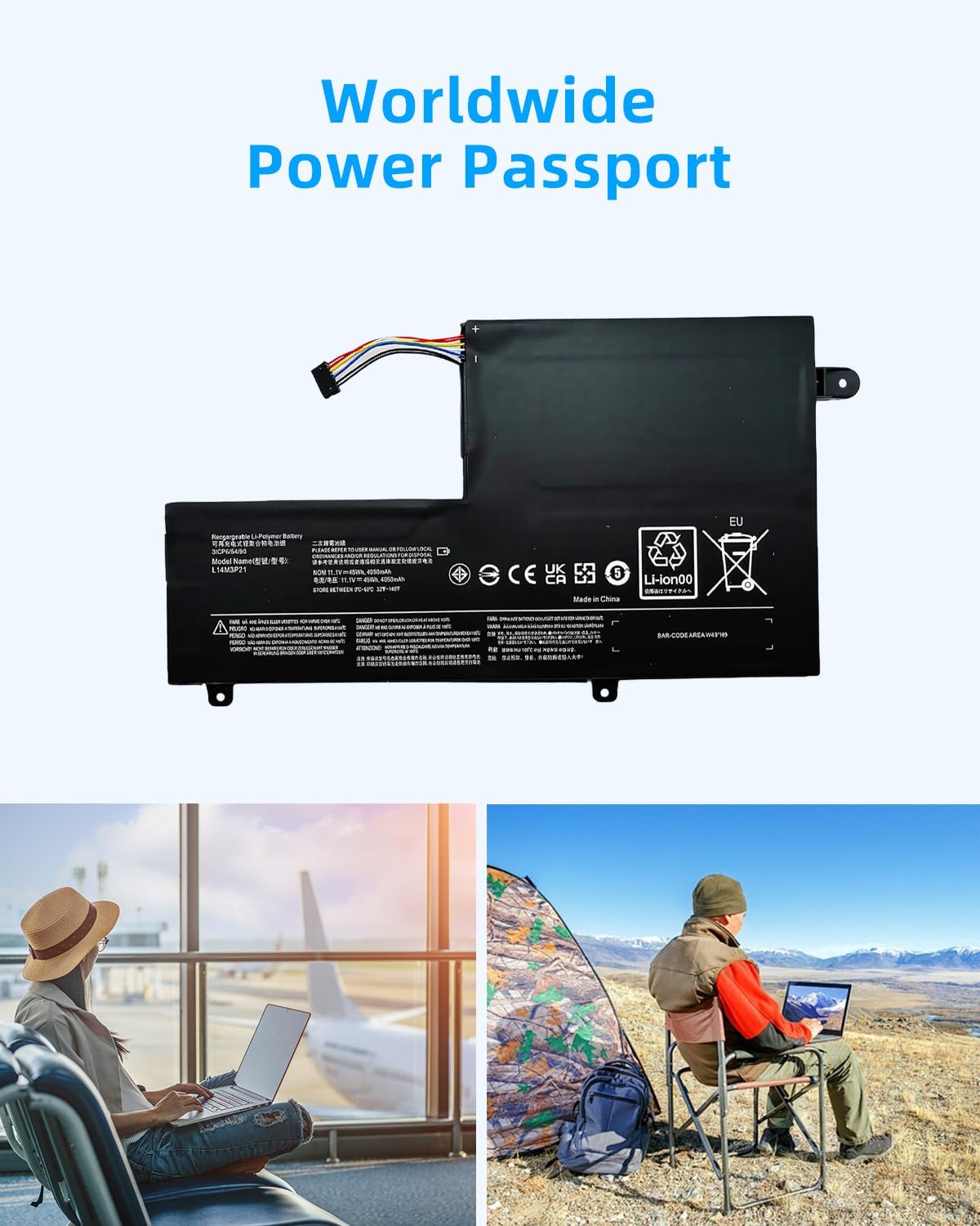 45Wh L14M3P21 Laptop Battery 11.1V 4050mAh Replacement for Lenovo IdeaPad 310S 320S 500S 510S 520S Edge 2-1580 Flex 3 1470 1480 L14L3P21 L14M2P21 L14L2P21 L15M3PB0 High Performance