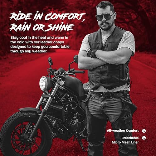 Miniatura 4 de HWK Chaparreras de cuero para motocicleta para hombres y mujeres, color negro, para protección contra erupciones de carretera y comodidad para todo