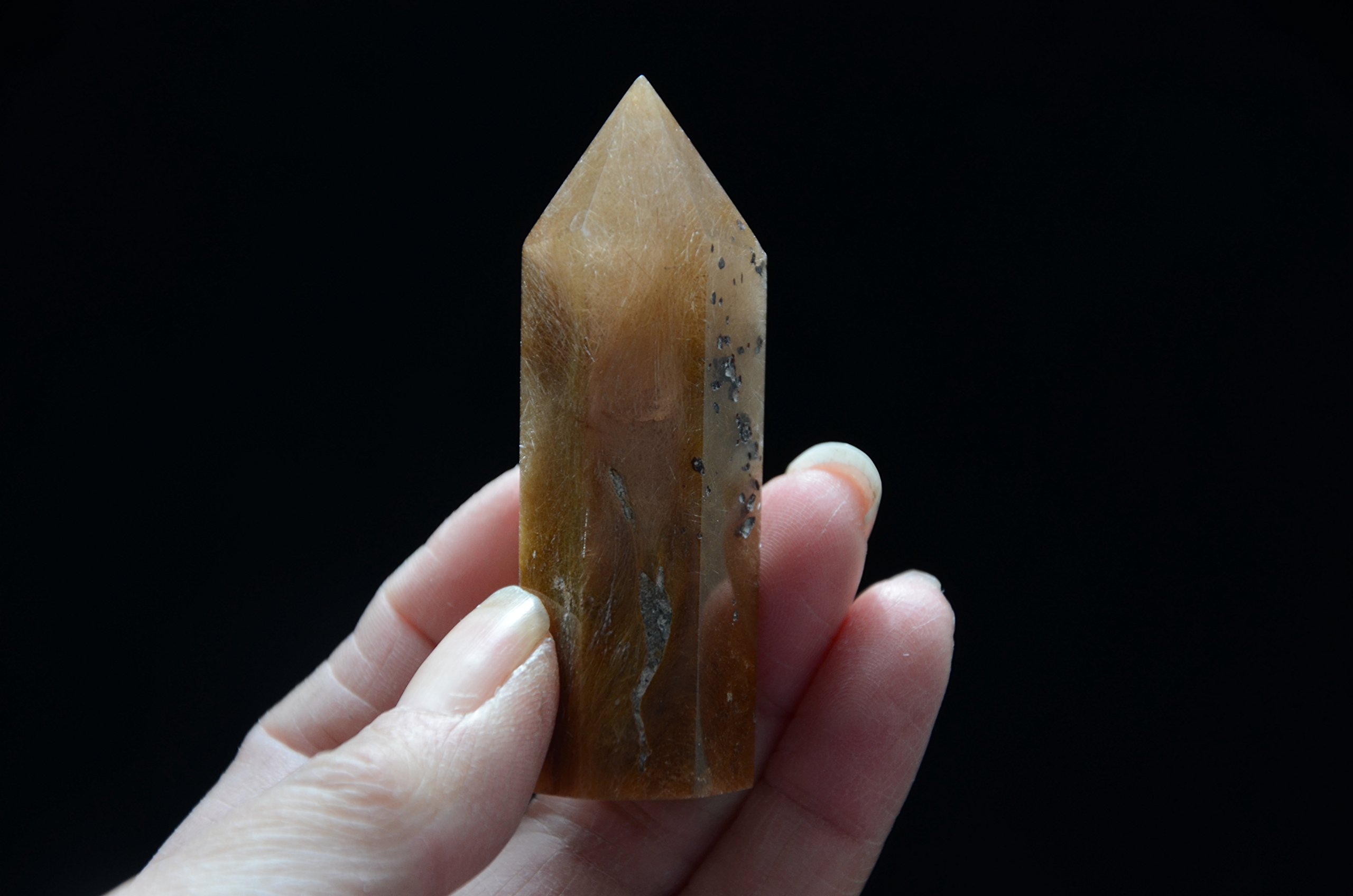 Real Tibet Himalayan High Altitude 6 Sided Single Terminated Gold Rutilated Crystal Point Quartz Wand 2.55 inch Spiritual Crystal Specimen