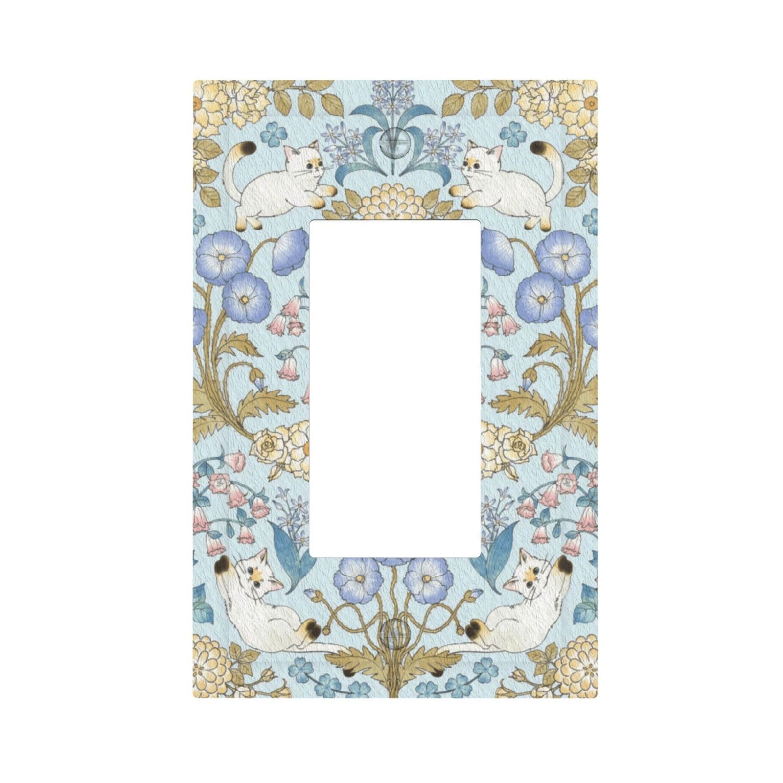 Dwbguo Decorative Outlet Covers Cute Cat Blue Floral 1 Gang Rocker Light Switch Covers Vintage Botanical Kitty Flower Single Decora Gfci Device Wall Plate Bedroom Bathroom Home
