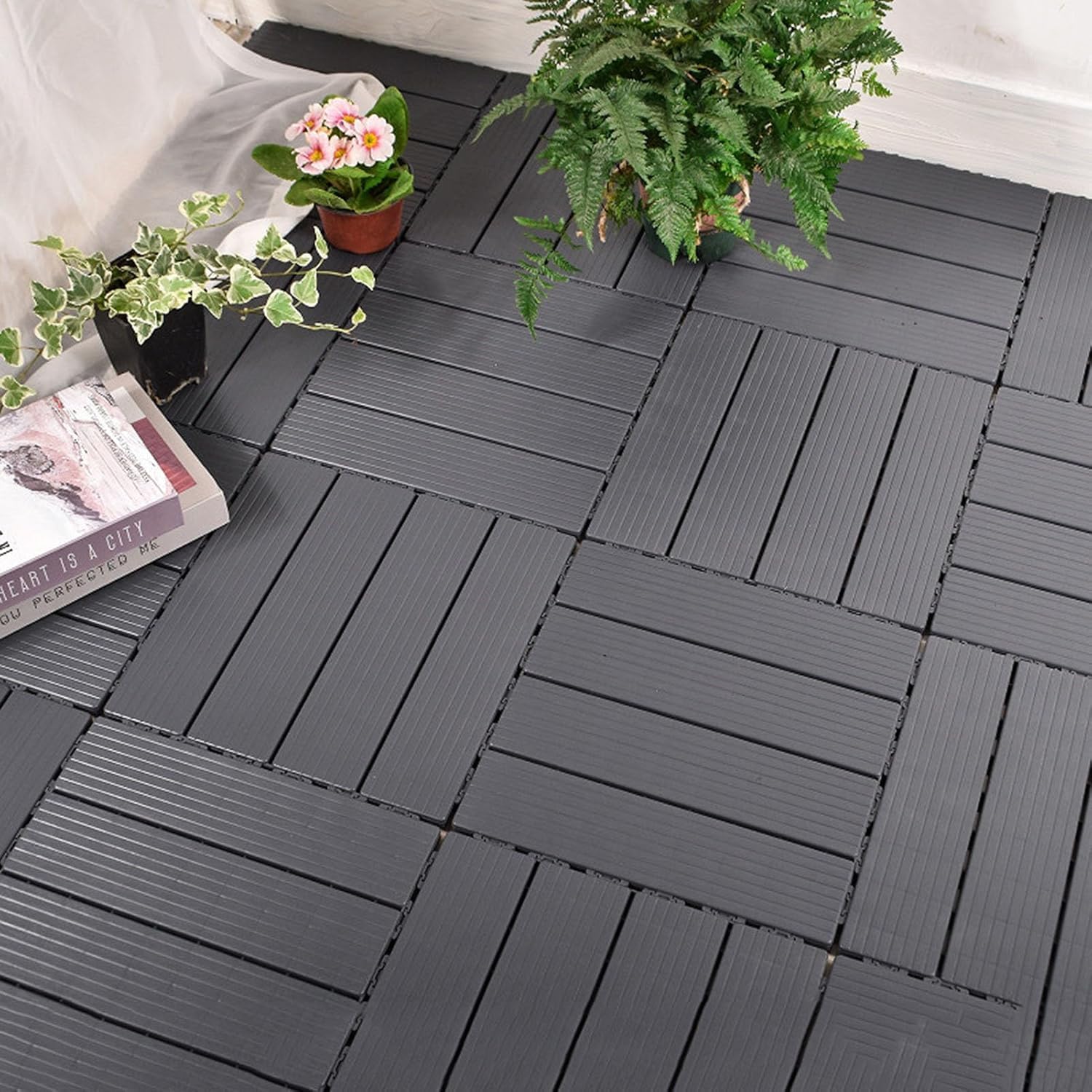Interlocking Deck Tiles, 30x30cm Plastic Outdoor Easy and Quick Installation, Patio Flooring Decking for Porch, Poolside, Balcony, Backyard Grey 1pcs