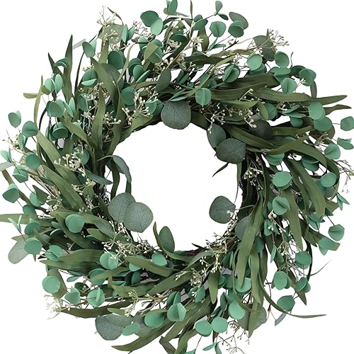 TEMPUS 20 Inch Artificial Eucalyptus Leaves Wreath Greenery Spring/Summer Wreath