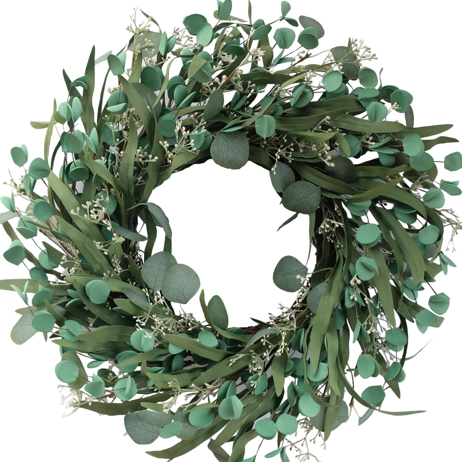 TEMPUS 20 Inch Artificial Eucalyptus Leaves Wreath Greenery Spring/Summer Wreath for Front Doors, Walls, Farmhouse (Indoor/Outdoor Use)