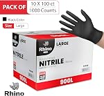RHINO Black Nitrile Disposable Gloves (1000 Count), Latex-Free, Powder-Free, Chemical Resistance, Multipurpose Working Gloves