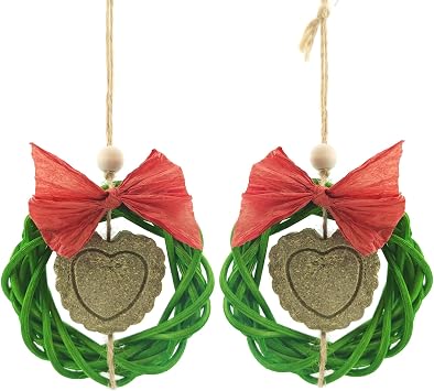 2-Pack Christmas Wreath Chew Toys for Rabbits, Guinea Pigs - Natural Plant-Dyed Paper Flowers & Vine, Alfalfa Heart 6"x3.5"