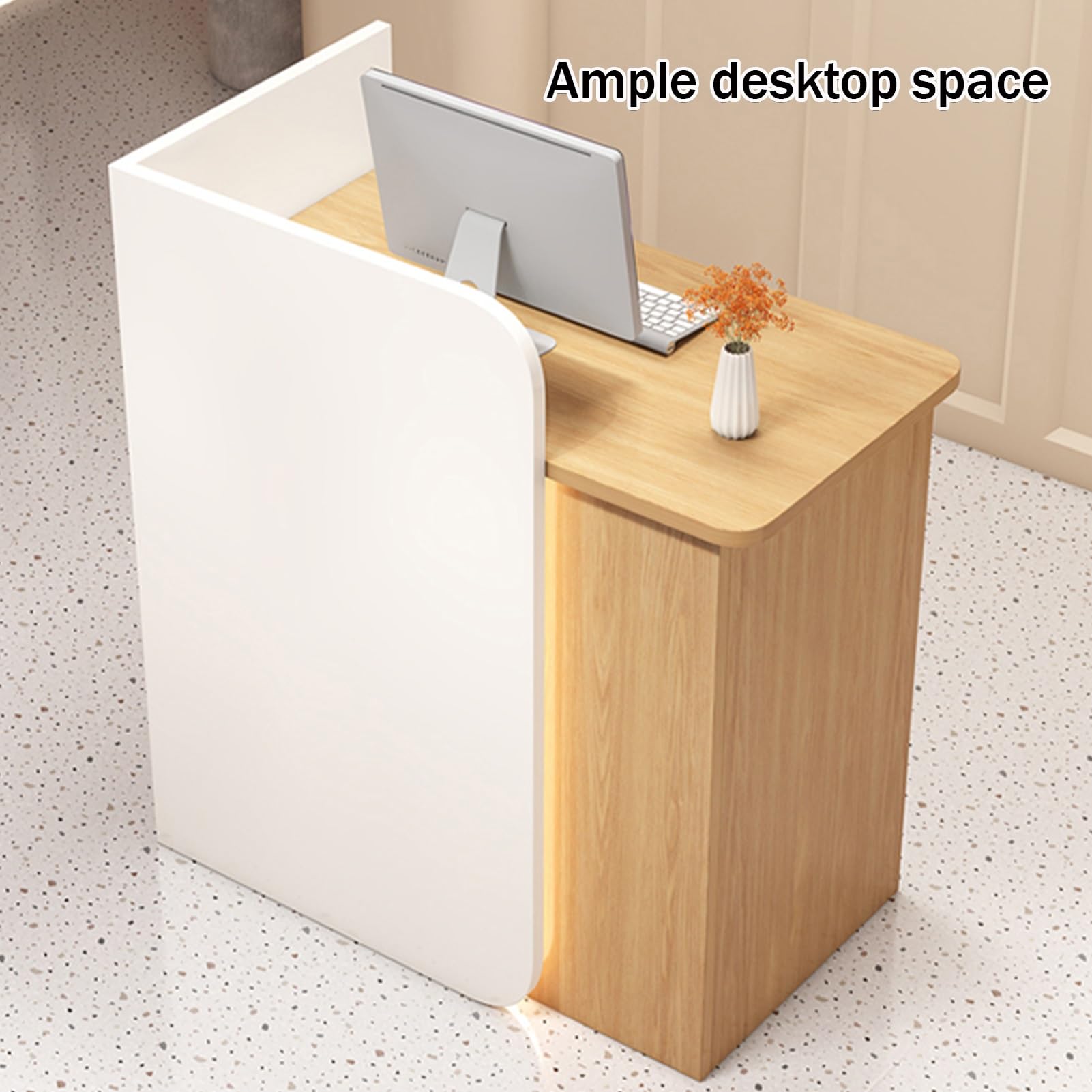 Generico Elegante bancone Reception Moderno con cassetto e passacavi, bancone Cassa da 100 cm con parapetto, Marrone e Legno, bancone Front-End Funzionale per Uso commer